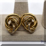 J009. 18K yellow gold small triple hoop earrings. 1” X .75” - $865 